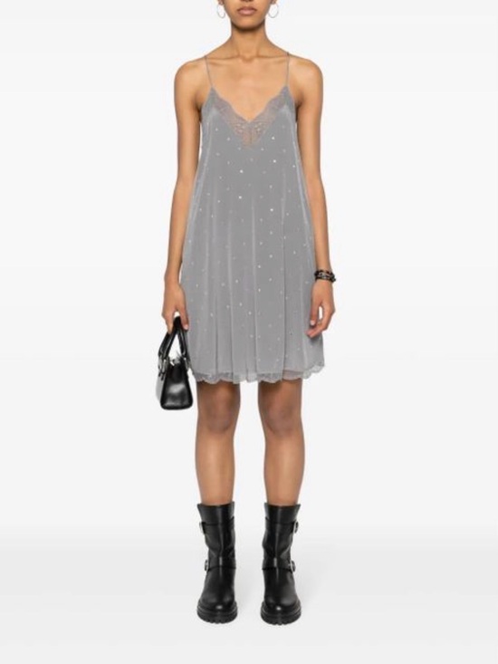 Zadig & Voltaire Dresses & Skirts - Zadig & Voltaire Grey Sheer Slip 100% Silk Midi Dress with Bead Detail